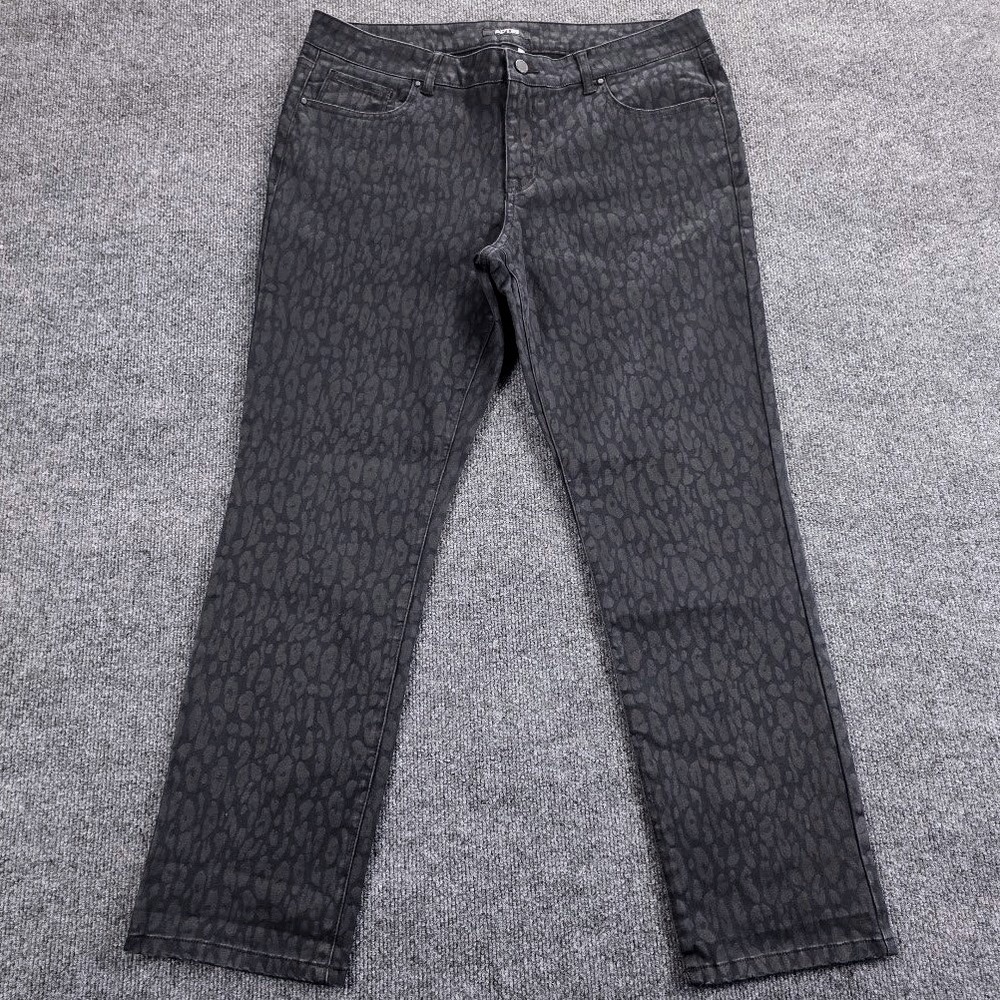 Apt‎ 9 Womens Black Gray Leopard Print Skinny Jeans Size 14 Animal Print Stretch
